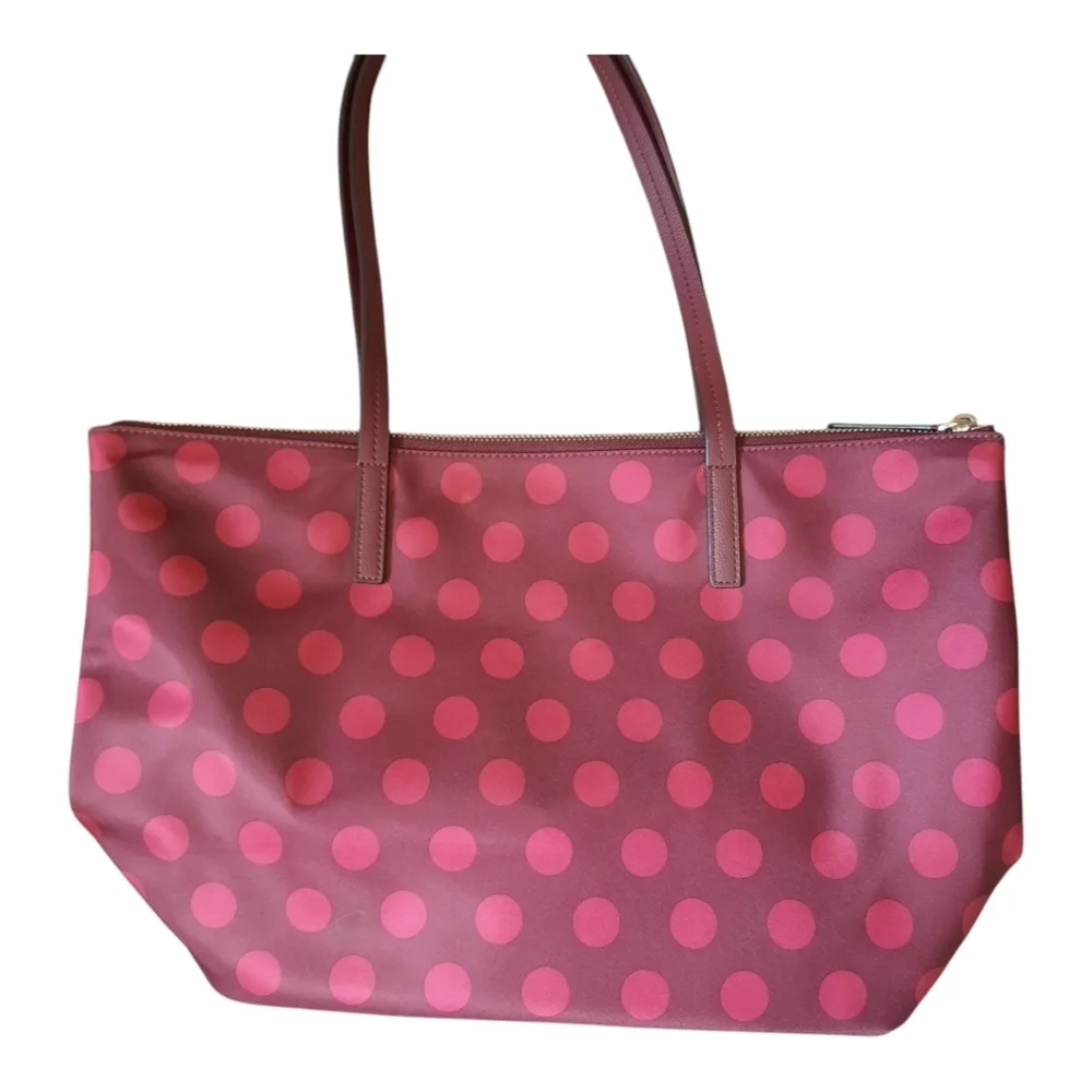 Kate Spade Hayden Blackberry Nylon Leather Polka Dot Top Zip Tote Purse K4871